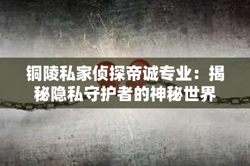 铜陵私家侦探帝诚专业：揭秘隐私守护者的神秘世界
